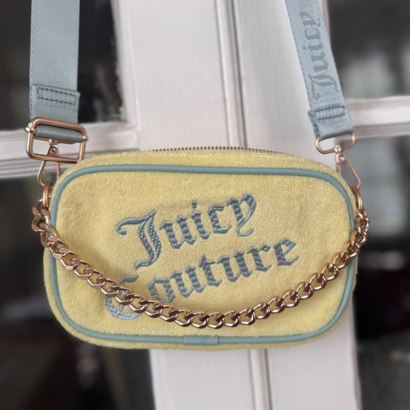 NWOT Juicy Couture Yellow & Blue Crossbody Bag Terri-cloth & small teal Pouch - Picture 10 of 10